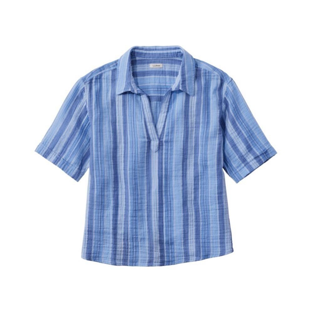 L.L.Bean XS Blue Striped GauzyCotton Short Sleeve Pullover Shirt Casual Summer
